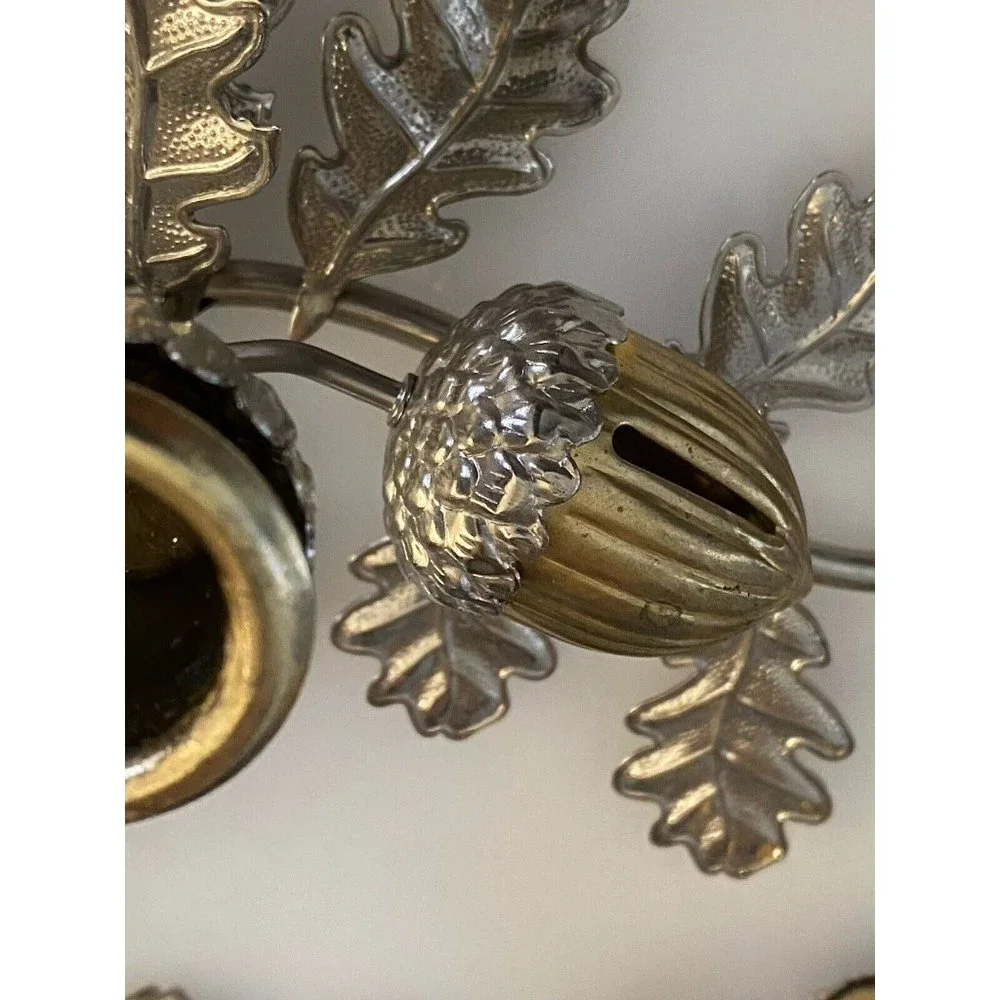 Silver‎ & Gold Tone Horizontal Candlestick Stick Holder Leaf w Hazelnut Design
